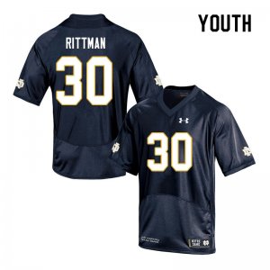 Notre Dame Fighting Irish Youth Jake Rittman #30 Navy Under Armour Authentic Stitched College NCAA Football Jersey HZC8199JY